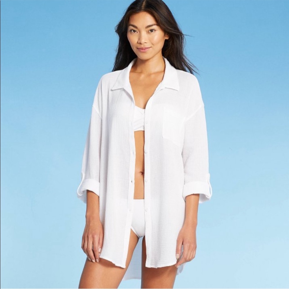 Linen oversized button down cover up size: small